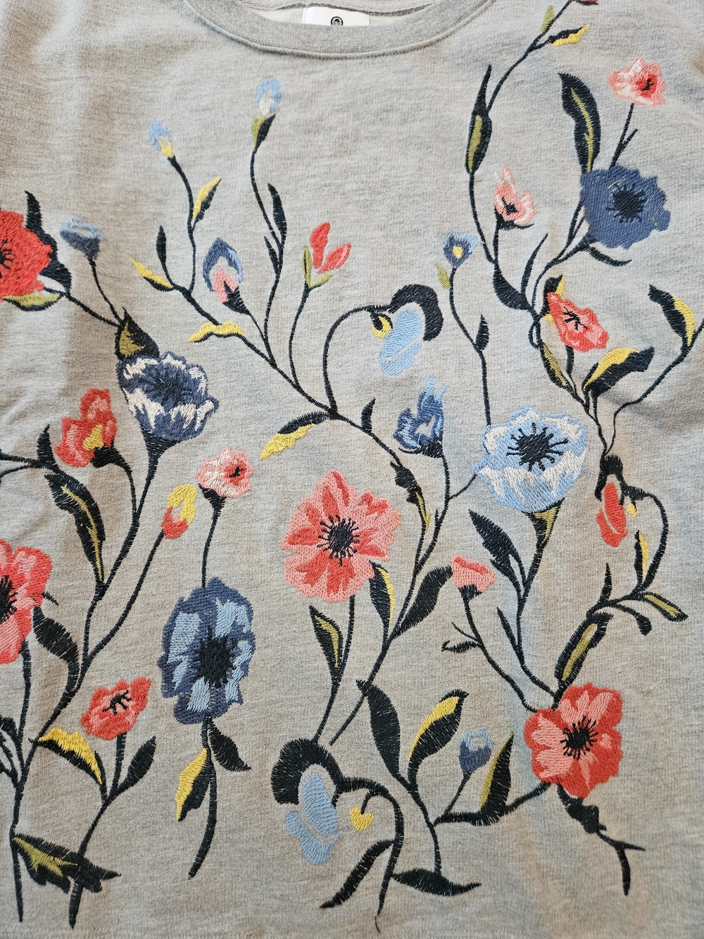 Sundry Anthropologie Embroidered Floral Gray French Terry Pullover Sweatshirt, S - Picture 5 of 12